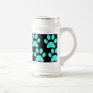 Cute Puppy Dog Paw Prints Teal Blue Black Beer Stein