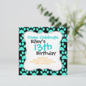 Cute Puppy Dog Paw Prints Teal Blue Black Invitation (Standing Front)