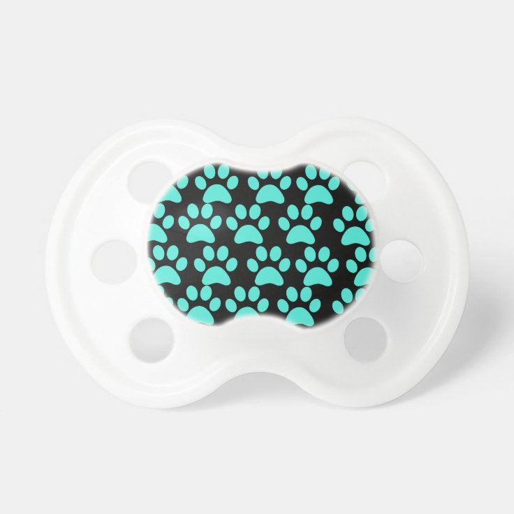 Cute Puppy Dog Paw Prints Teal Blue Black Pacifier | Za…