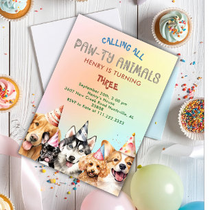 Cute Puppy Dog Pawty Kids Birthday Party Invitation