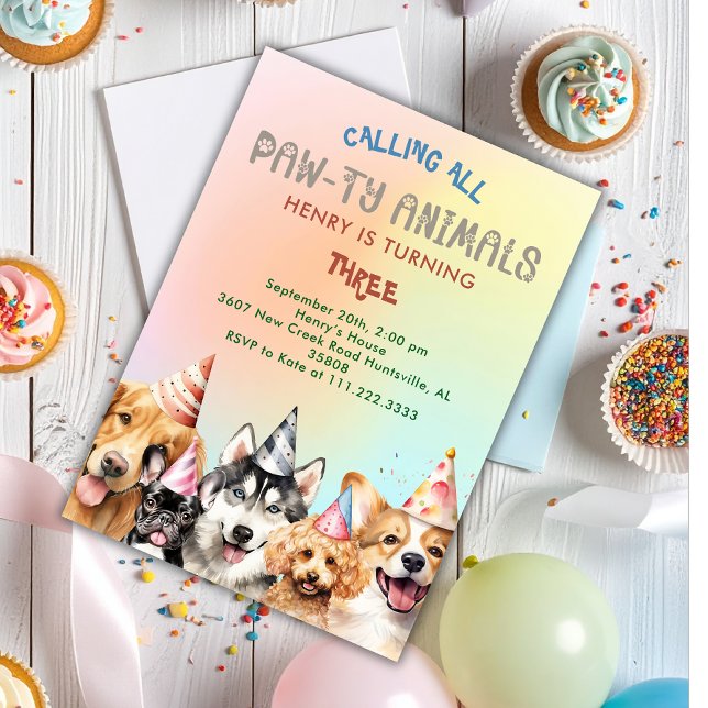 Cute Puppy Dog Pawty Kids Birthday Party Invitation (Creator Uploaded)