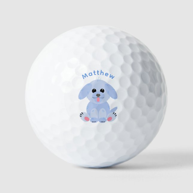 Cute Puppy Dog Personalized Cartoon Blue Pastel Golf Balls (Front)