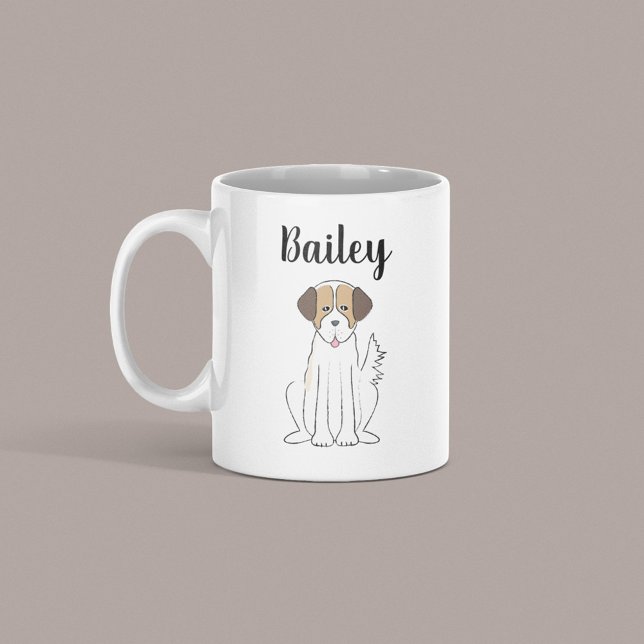 Cute Puppy Dog Personalized Name Coffee Mug (Cute cartoon puppy mug with personalized name, perfect gift for dog lovers and pet owners.)