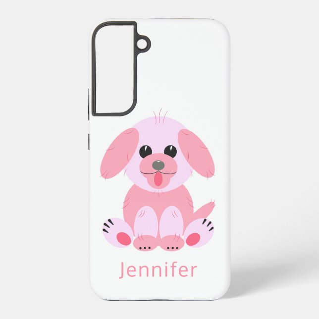 Cute Puppy Dog Personalized Pink Cartoon Samsung Galaxy Case (Back)