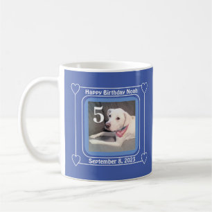 Cute Puppy Dog Photo Birthday Number 5 Blue Coffee Mug