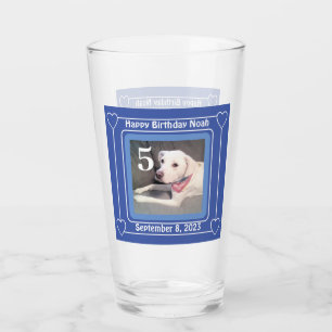 Cute Puppy Dog Photo Birthday Number 5 Blue Glass