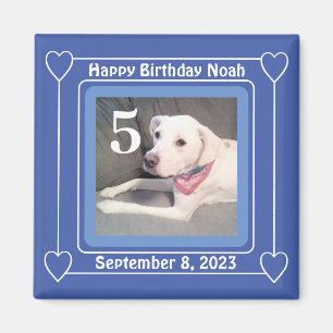 Cute Puppy Dog Photo Birthday Number 5 Blue Magnet