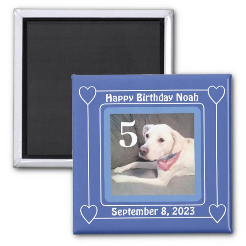Cute Puppy Dog Photo Birthday Number 5 Blue Magnet