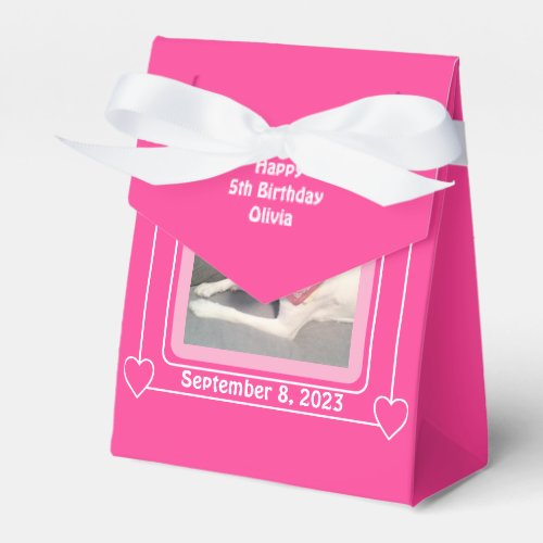 Cute Puppy Dog Photo Birthday Number 5 Pink Favor Boxes