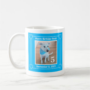 Cute Puppy Dog Photo Happy Birthday Number 5 Blue Coffee Mug