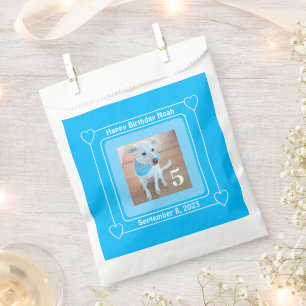Cute Puppy Dog Photo Happy Birthday Number 5 Blue Favor Bag