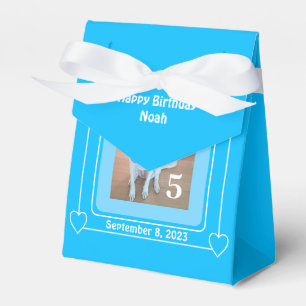 Cute Puppy Dog Photo Happy Birthday Number 5 Blue Favor Boxes