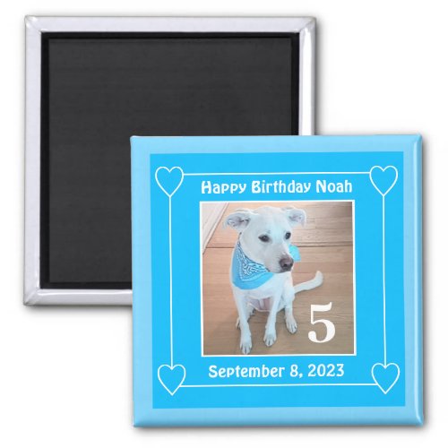 Cute Puppy Dog Photo Happy Birthday Number 5 Blue Magnet