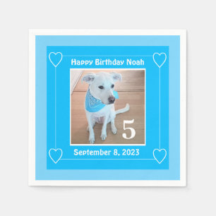 Cute Puppy Dog Photo Happy Birthday Number 5 Blue Napkins