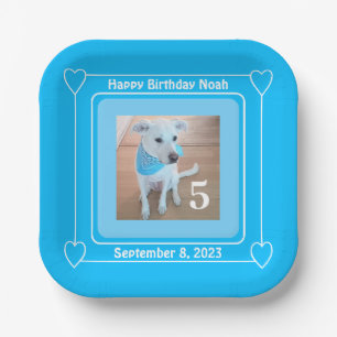 Cute Puppy Dog Photo Happy Birthday Number 5 Blue Paper Plates