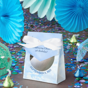 Cute Puppy Dog Photo Light Blue 5th Birthday Favor Boxes