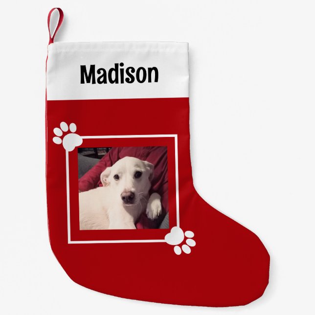Cute Puppy Dog Photo Merry Christmas Paws Small Christmas Stocking (Front)