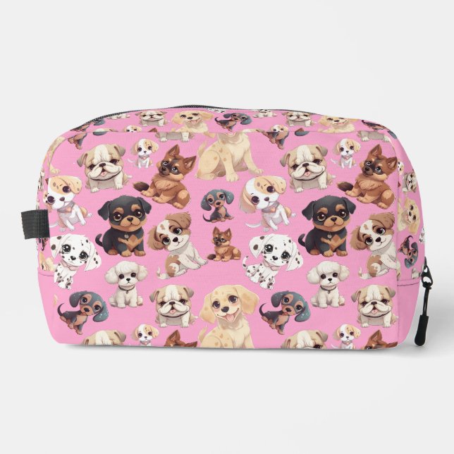 Cute Puppy Dog Pink Dopp Kit (Front)