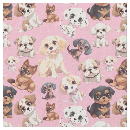 Cute Puppy Dog Pink Fabric