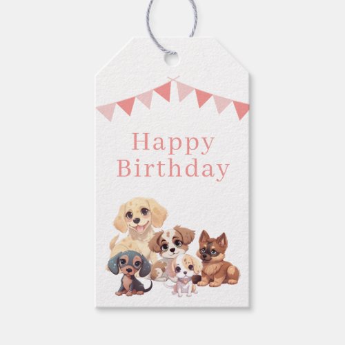 Cute Puppy Dog Pink Girl Birthday  Gift Tags