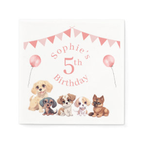 Cute Puppy Dog Pink Girl Birthday  Napkins
