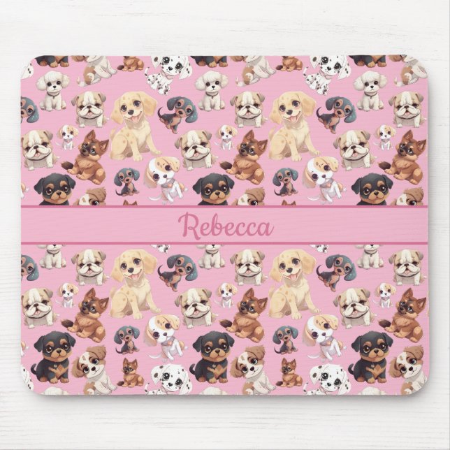 Cute Puppy Dog Pink Mouse Pad (Front)