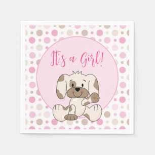 Cute Puppy Dog Pink Polka Dot Baby Shower Napkins