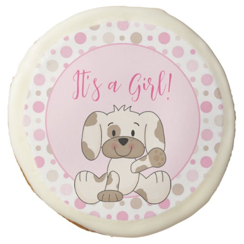 Cute Puppy Dog Pink Polka Dot Baby Shower Sugar Cookie