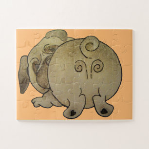 cute puppy dog play bowing brown pug jigsaw puzzle