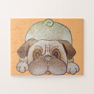 cute puppy dog play bowing brown pug jigsaw puzzle