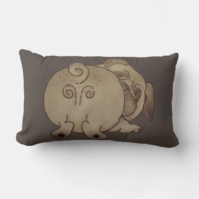 cute puppy dog play bowing brown pug lumbar pillow (Front)