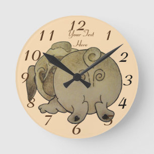 cute puppy dog play bowing brown pug round clock