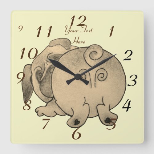 cute puppy dog play bowing brown pug square wall clock