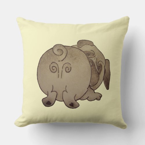 cute puppy dog play bowing brown pug throw pillow