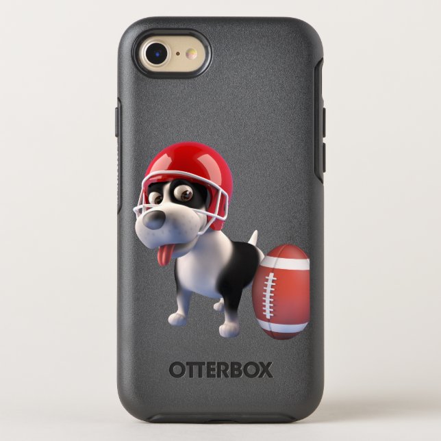 Cute puppy dog playing American football in 3d Otterbox iPhone Case (Back)