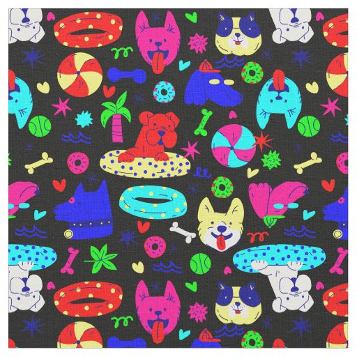 cute puppy dog pool party summer funny black fabric