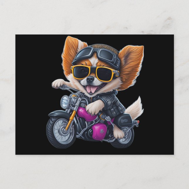 Cute Puppy Dog Riding a Motorcycle Postcard (Front)