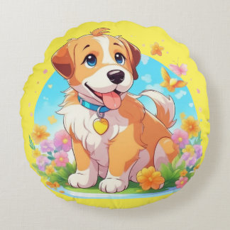 Cute Puppy Dog  Round Pillow