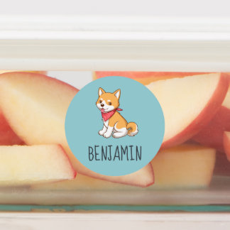 Cute Puppy Dog Shiba Inu on Blue Kids' Labels