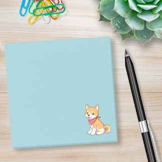 Cute Puppy Dog Shiba Inu on Blue Post-it Notes