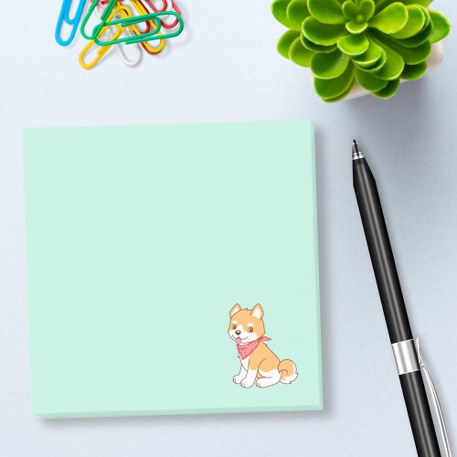 Cute Puppy Dog Shiba Inu on Green Post_it Notes