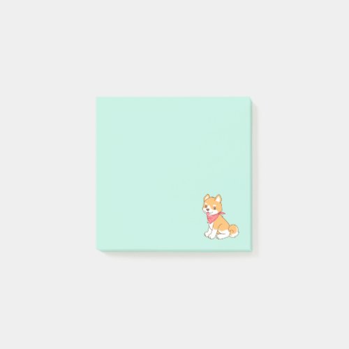 Cute Puppy Dog Shiba Inu on Green Post_it Notes