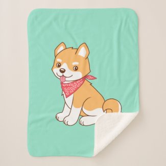 Cute Puppy Dog Shiba Inu on Green
