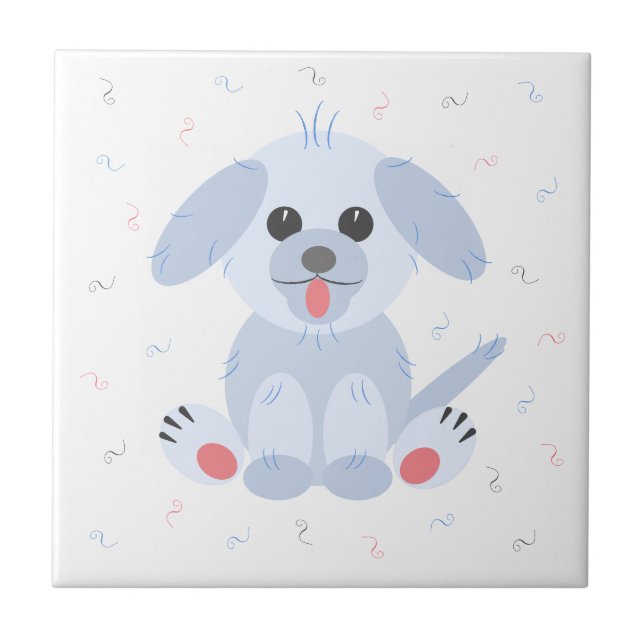 Cute Puppy Dog Simple Pink Pastel Cartoon Ceramic Tile (Front)