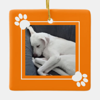 Cute Puppy Dog Single 1 Photo Name and Message Ceramic Ornament