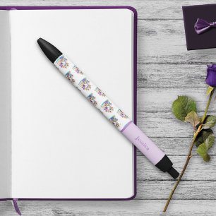 Cute puppy dog sitting on books and flowers girly pen