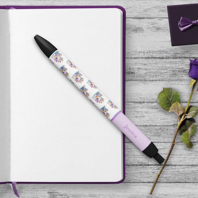 Cute puppy dog sitting on books and flowers girly pen (Creator Uploaded)
