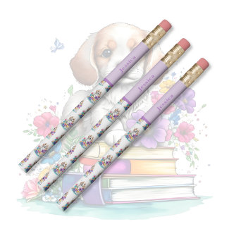 Cute puppy dog sitting on books by flowers girly 