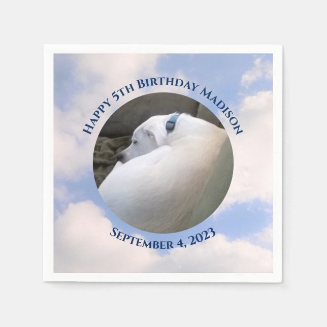 Cute Puppy Dog Sleeping Blue Sky 5th Birthday Napkins (Front)