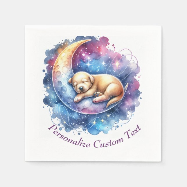 Cute Puppy Dog Sleeping on a Half Moon  Napkins (Front)